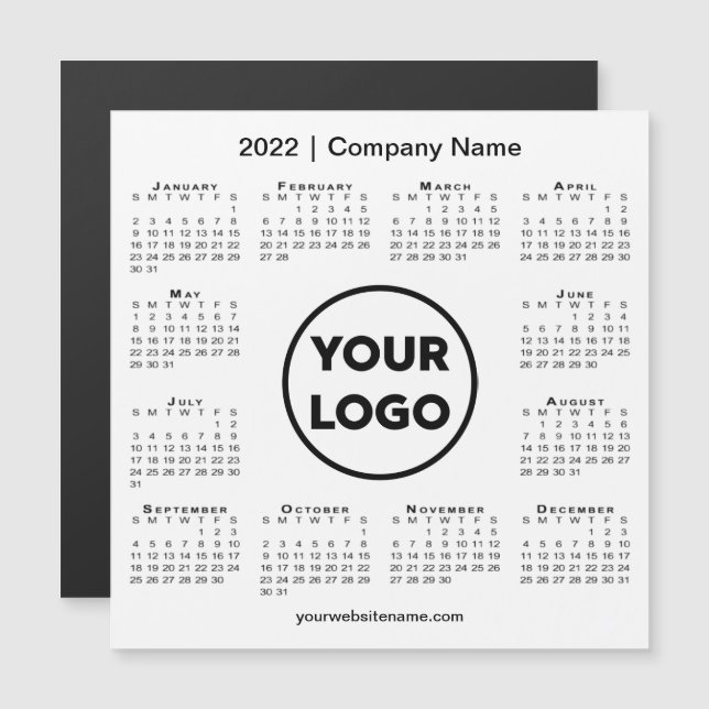 Modern 2022 Magnetic Calendar Company Logo Blanco (Anverso/Reverso)