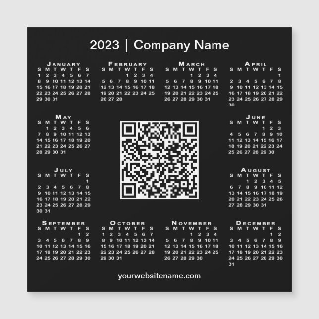 Modern 2023 Calendario Empresa Código QR Imán negr (Anverso)