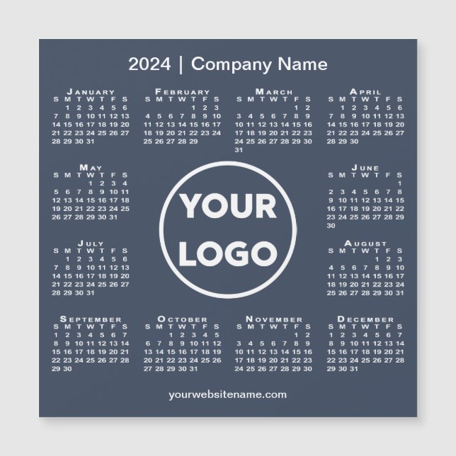 Modern 2024 Calendar Company Logo Navy Blue Magnet (Anverso)