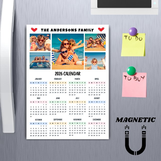 Modern 2026 Calendar Custom Photo Collage Magnet (Subido por el creador)