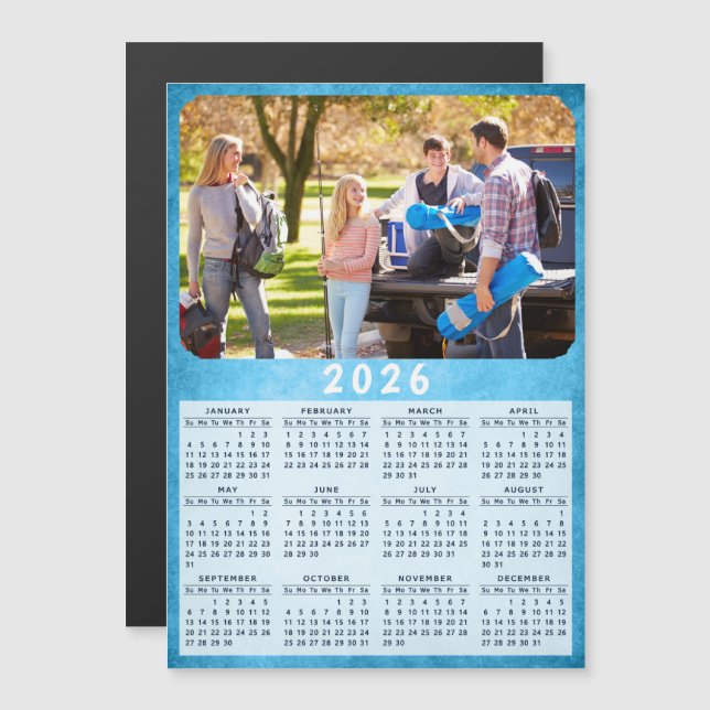 Modern 2026 Calendar Family Photo Fridge Magnet (Anverso/Reverso)