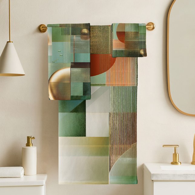 Modern Abstract Teal Green Gold Pattern (Bath towel set featuring a modern abstract design in green, teal and gold)