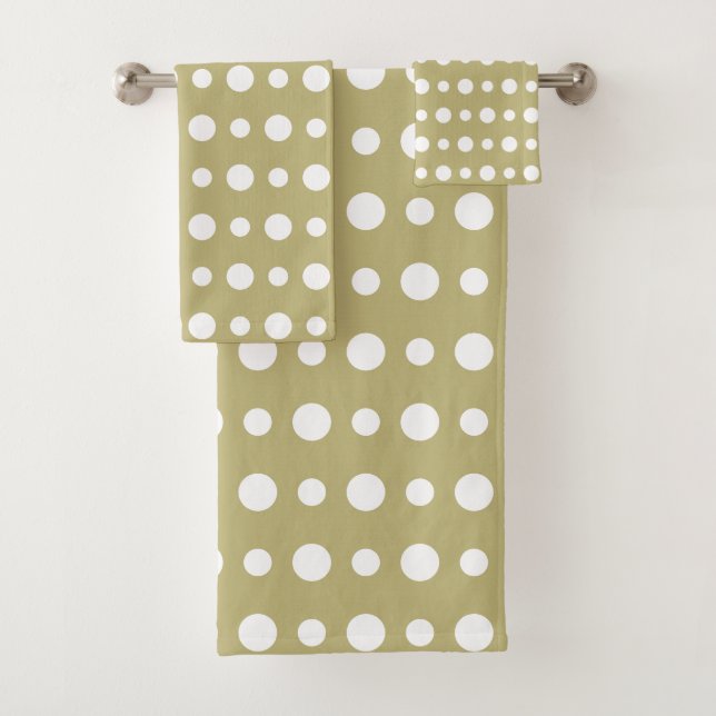 Modern Abstract White Polka Dots on Beige (In situ)