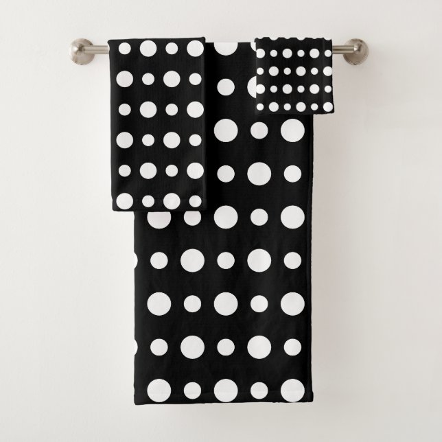 Modern Abstract White Polka Dots on Black (In situ)