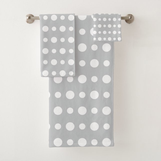 Modern Abstract White Polka Dots on Silver Gray (In situ)