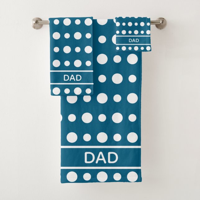 Modern Abstract White Polka Dots & Text on Blue (In situ)