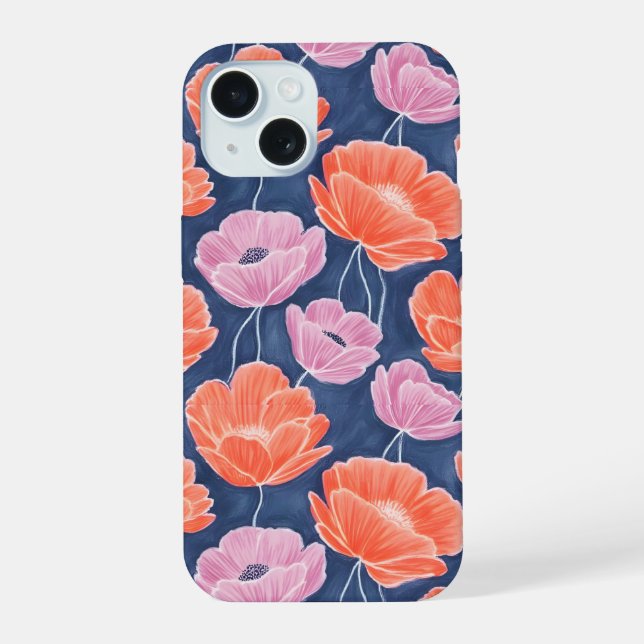 Modern Artistic Coral Pink Poppies Floral (Reverso )