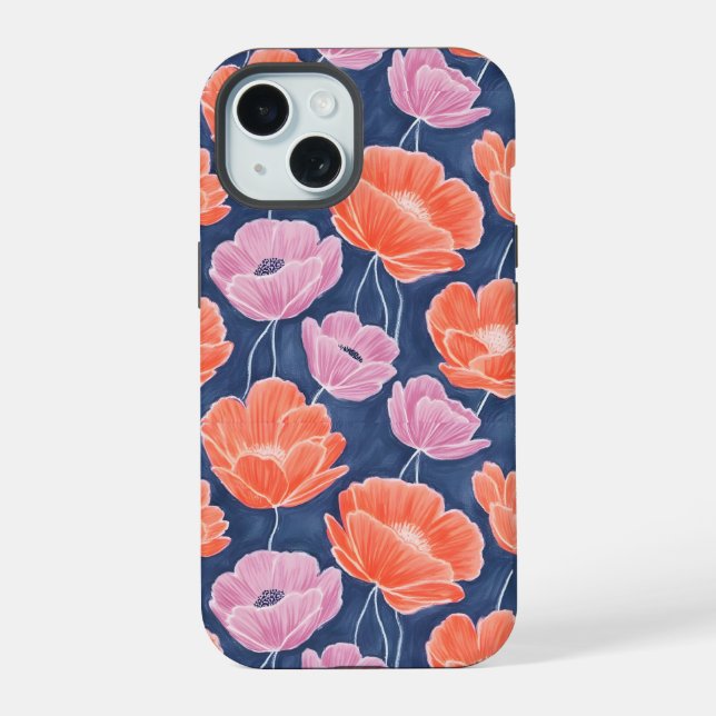 Modern Artistic Coral Pink Poppies Floral (Reverso )