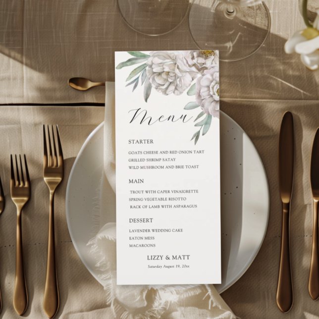 Modern beige & Off White Floral Wedding Menu (Subido por el creador)