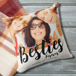 Modern Besties Photo Name Cojín decorativo