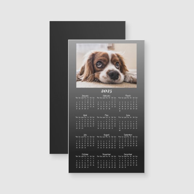 Modern Black 2025 Calendar Magnet con foto (Anverso/Reverso)