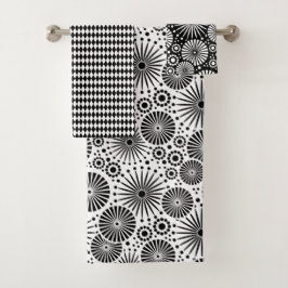 Modern Black and White Flowers Starburst Harlequin