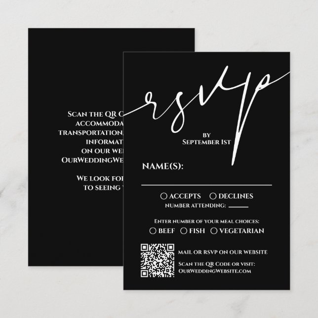 Modern Black and White QR Code Wedding RSVP (Anverso / Reverso)