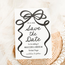 Modern Black Bow Save the Date Letterpress Card