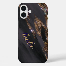 Modern Black Gold Monogrammed Funda - Mate iPhone