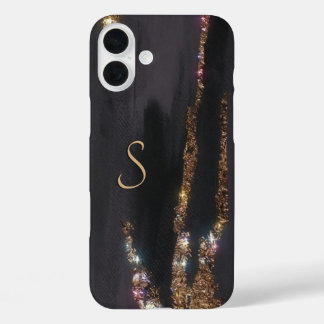 Modern Black Gold Monogrammed Funda - Mate iPhone