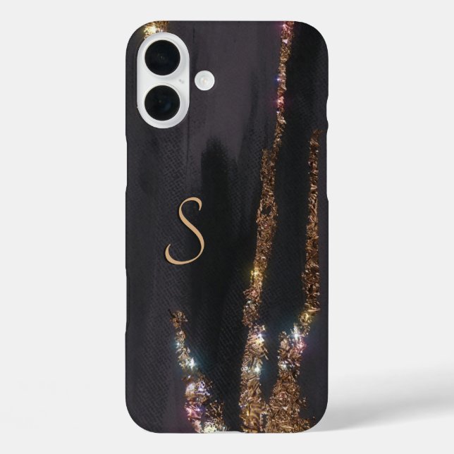 Modern Black Gold Monogrammed Funda - Mate iPhone (Reverso )