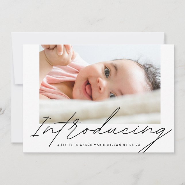 Modern Black Introducing Hand Written Photo Baby (Anverso)