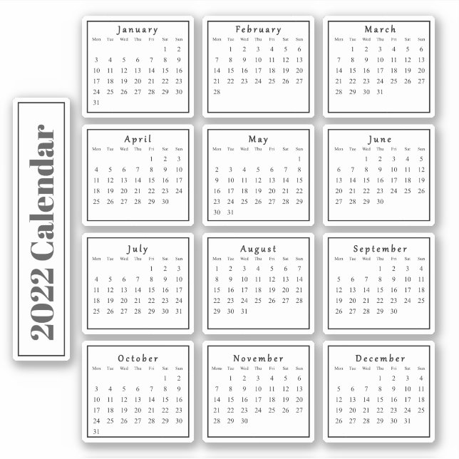 Modern Black Mini 2022 Planner Calendars Pegatina (Anverso)