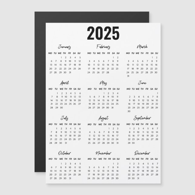 Modern Black White 2025 Calendar Full Year View (Anverso/Reverso)