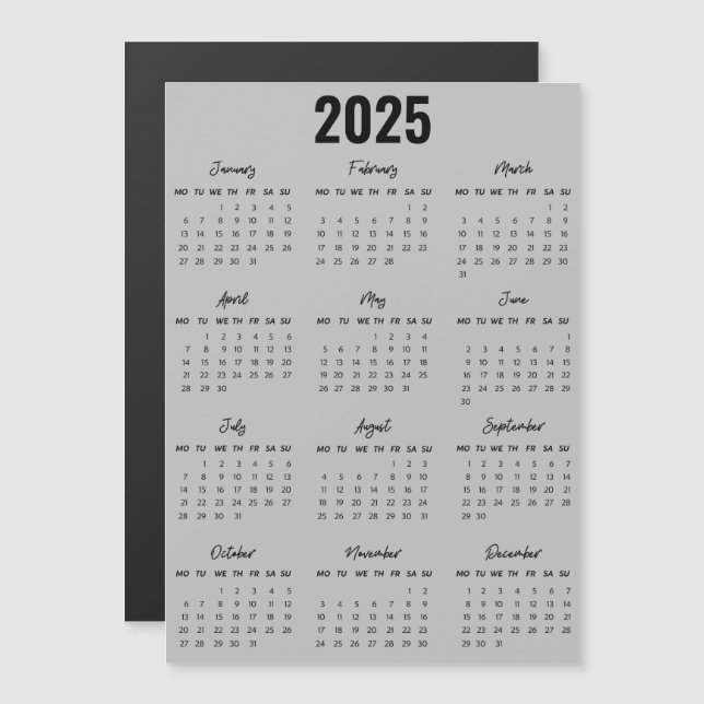 Modern Black White 2025 Calendar Full Year View (Anverso/Reverso)
