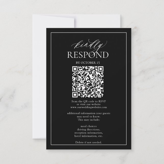 Modern Black White Monogram Wedding QR Code RSVP  (Reverso)
