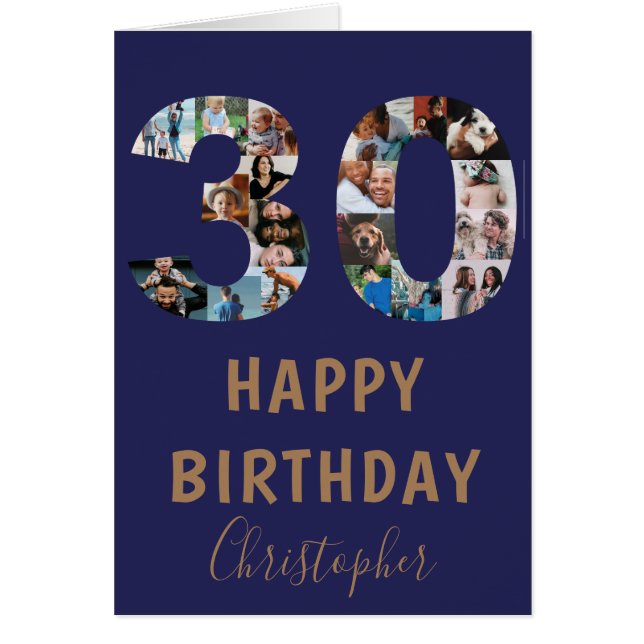 Modern Blue 30 Feliz Collage de fotos de Cumpleaño (Frente)