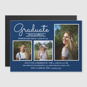 Modern Blue 3 Photo Graduation Party Invitación