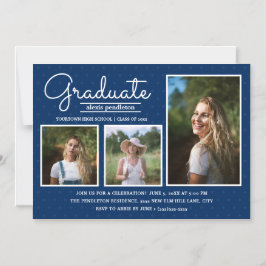 Modern Blue 3 Photo Graduation Party Invitación