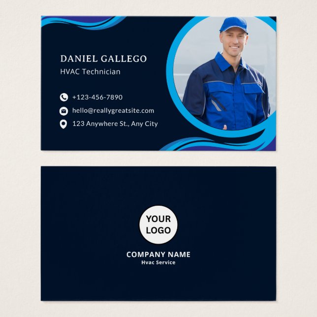 Modern Blue  Geometric Corporate Business Card (Anverso y reverso)