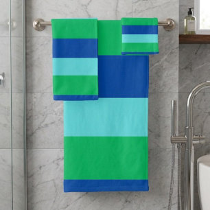 Modern Blue Green and Azure Striped Towel Set