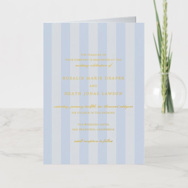 Modern Blue Stripes Wedding Foil Invitation (Anverso)