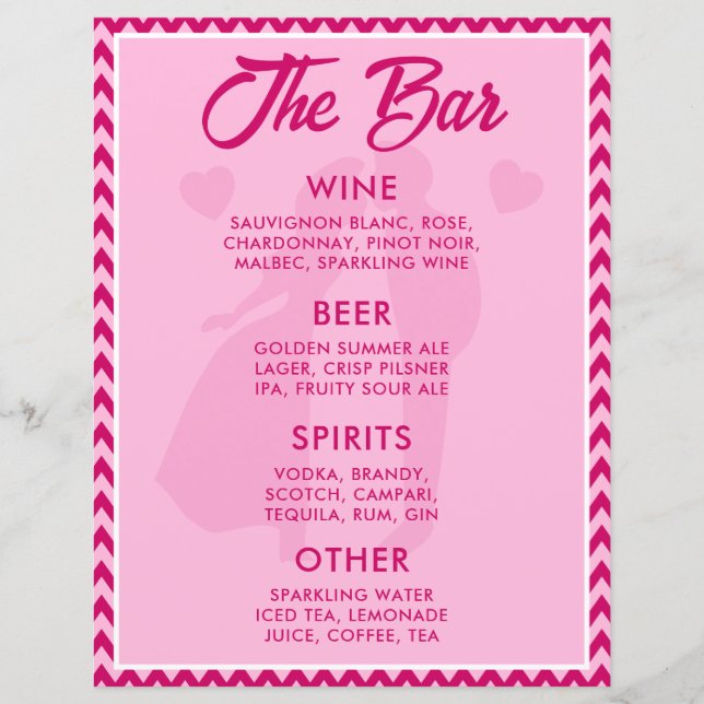 Modern BlushPink Chevron Bar Menu Wedding Tabletop (Anverso)