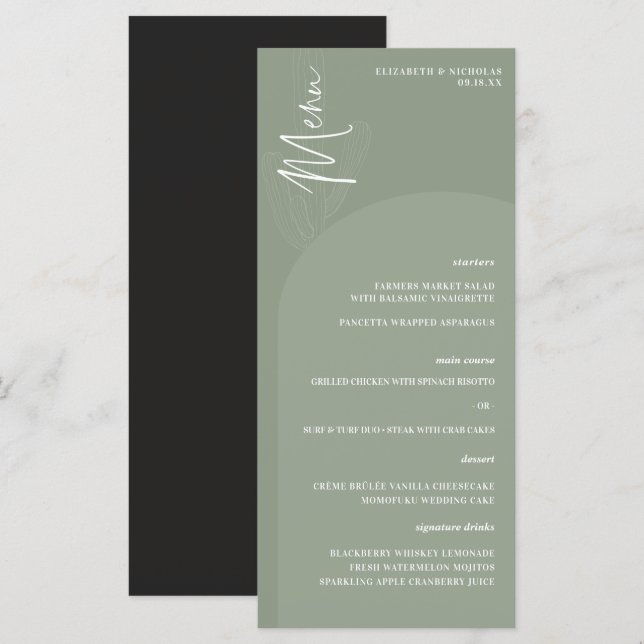 Modern Boho Desierto | Menú de Boda con Letra Simp (Anverso / Reverso)