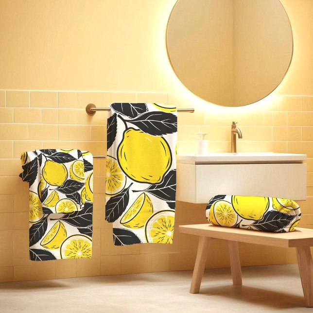 Modern Bold Lemon & Black Leaves  Seamless Pattern (Subido por el creador)