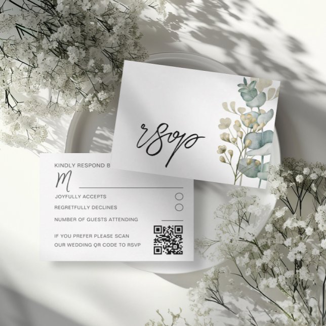 Modern Botanical Eucalyptus Wedding RSVP Card (Subido por el creador)