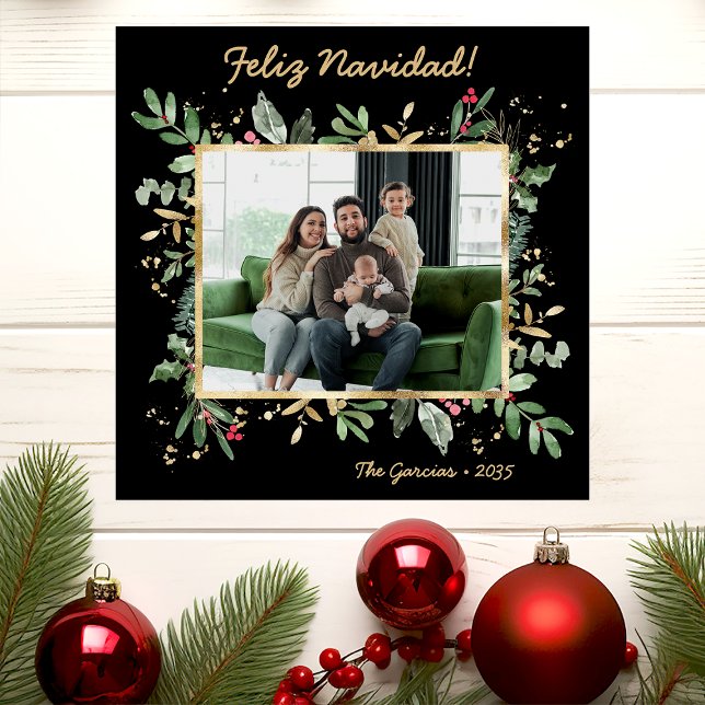 Modern Botanical Greenery Photo Feliz Navidad (Subido por el creador)