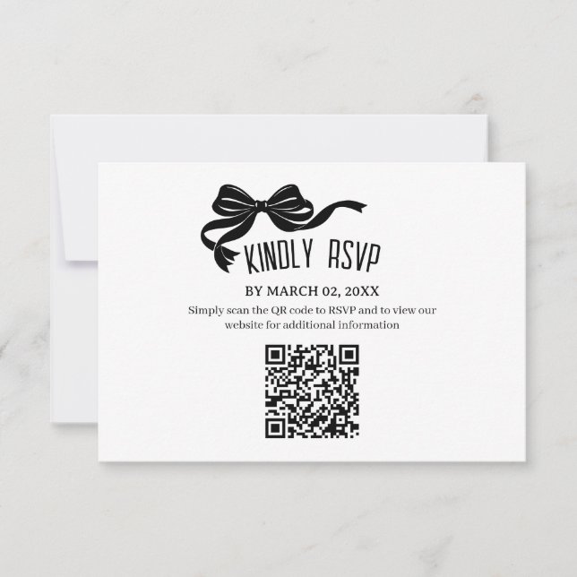 Modern Bow RSVP card with QR code  (Anverso)