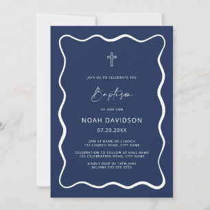 Modern Boy Baptism Invitación Onda
