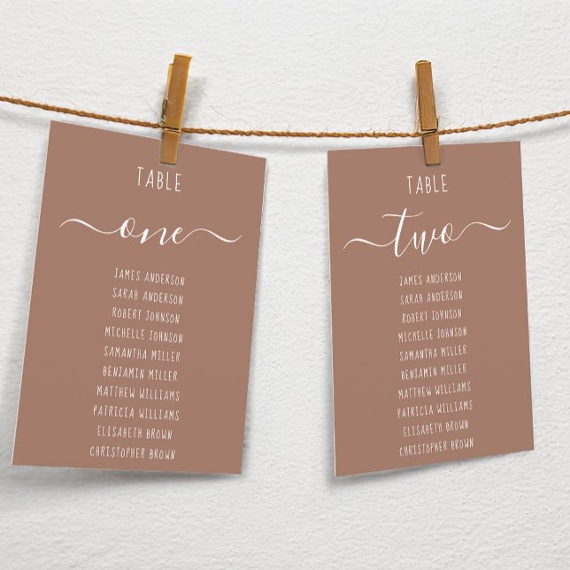 Modern Brown with White Script Seating Chart Card (Subido por el creador)