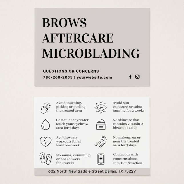 Modern Brows Aftercare PMU Brow Instructions Card (Anverso y reverso)
