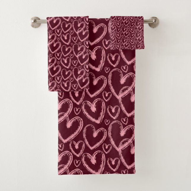 Modern Brush Heart Burgundy Pink Pattern (In situ)