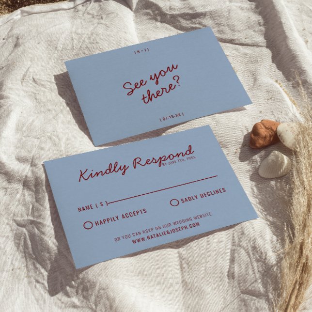 Modern Burgundy Blue Whimsical Unique Wedding RSVP (Subido por el creador)