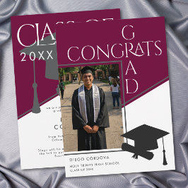 Modern Burgundy White Geometric Photo Graduation