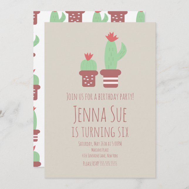 Modern Cactus Potted Plants Birthday Party (Anverso / Reverso)