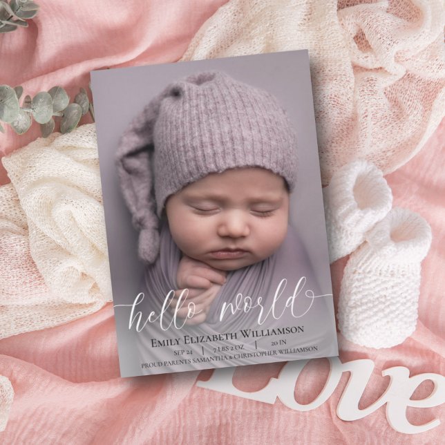 Modern Calligraphy Baby Girl Photo Announcement (Subido por el creador)