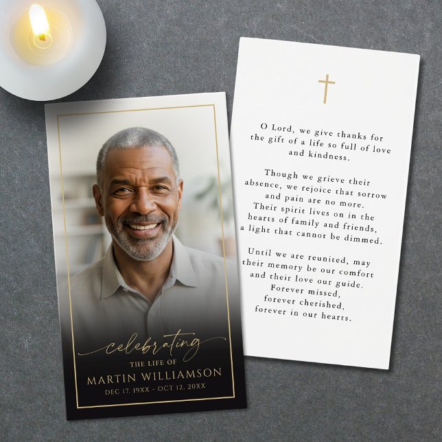 Modern Celebration of Life Cross Photo Prayer Card (Subido por el creador)