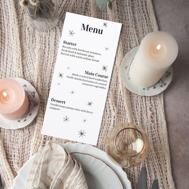 Modern Celestial Minimalist Wedding Menu Card (Subido por el creador)