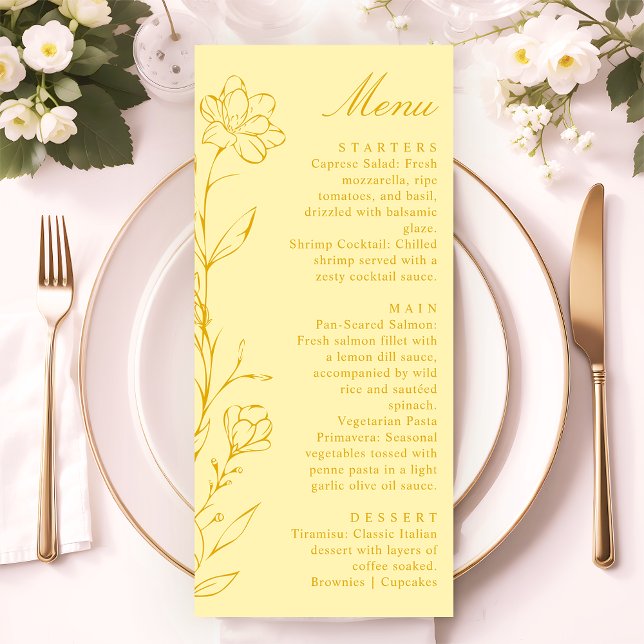 Modern Chic Butter Yellow Floral Wedding Menu (Subido por el creador)