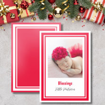 Modern Christmas Blessings Photo Red Frame
